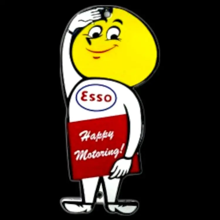 Esso Oil Drop Man Happy Motoring Die Cut Porcelain Vintage Metal Sign 1