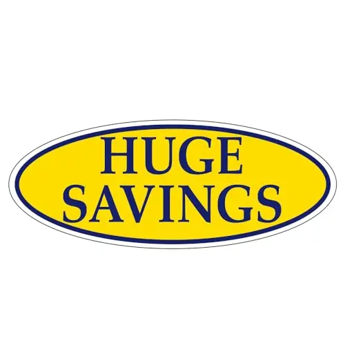 Huge Savings Car Window Sticker, Dark Blue On Yellow Vinyl Decal For Car Dealerships - 14" X 5-1/2" Weatherproof Outdoor Window Signage For Cars, Trucks, Storefronts 1