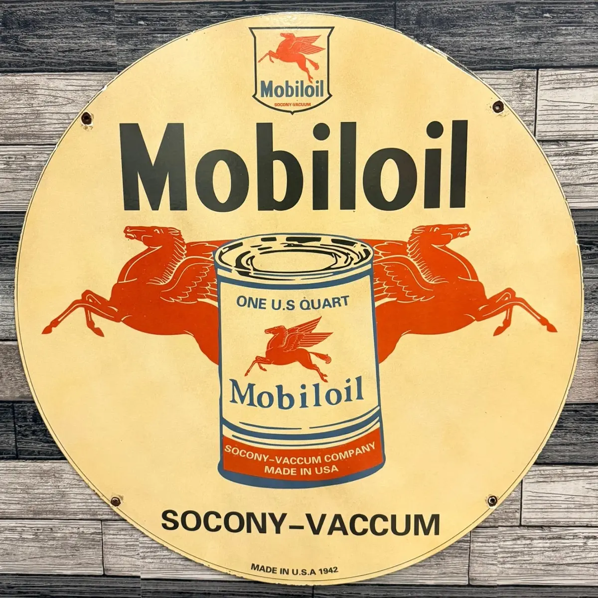 Socony Mobiloil Dueling Pegasus Large Porcelain Enamel Sign 1
