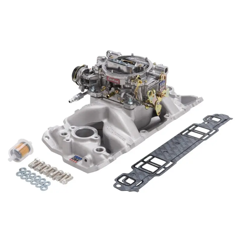 Edelbrock 1980-1986 Chevrolet Camaro 2Nd-3Rd Gen Manifold And Carb Kit Performer Air-Gap Small Block Natural Finish 1
