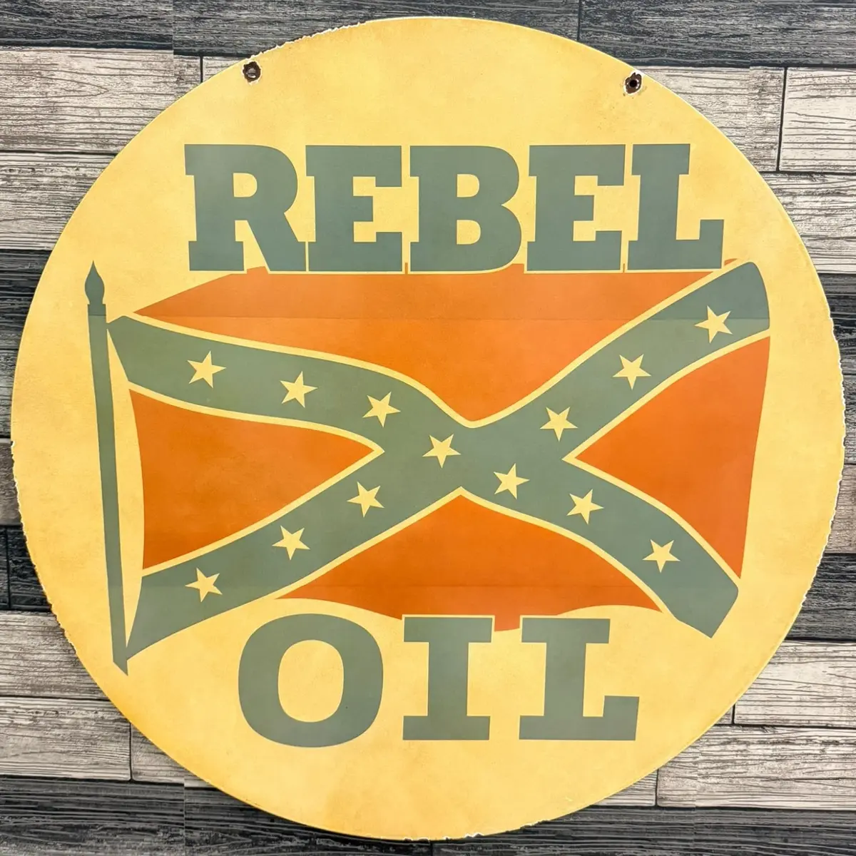 *Limited* Vintage Rebel Oil Gas Company Double-Sided Large Porcelain Enamel On Steel (Ds 30-Inch) 1