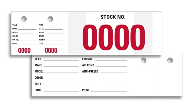 Vehicle Stock Numbers - Durable 7" × 2" Red Numbering Efficient Automotive Inventory Management, Standard Stock Two Key Tags 1