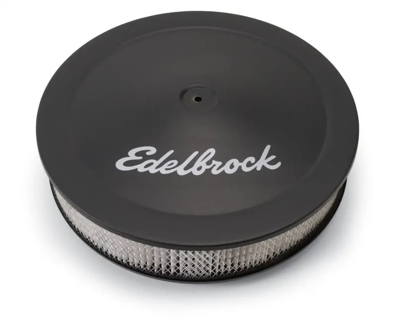 Edelbrock 1980-1987 Chevrolet Camaro 2Nd-3Rd Gen Air Cleaner Pro-Flo Series Round Steel Top Paper Element 14In Dia X 3 75In Dropped Base 1