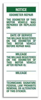 Odometer Repair And Mileage Verification Label - Legal Compliance Automotive Sticker For Accurate Date, Mileage Before & After Repair - 1-1/2" × 4" Vehicle Service Documentation 1