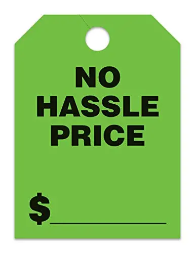 Jumbo "No Hassle Price" Car Dealer Mirror Hang Tags - Fluorescent Colors Large Size (8-1/2" × 11-1/2") Tags For Auto Dealership Supplies - Durable 11-Point Stock Material 1