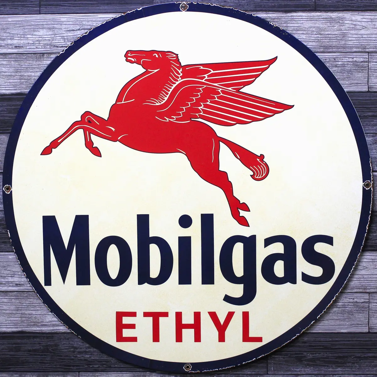 Mobilgas Ethyl Pegasus Large 30-Inch Porcelain Vintage Metal Gas Or Service Station Sign 1