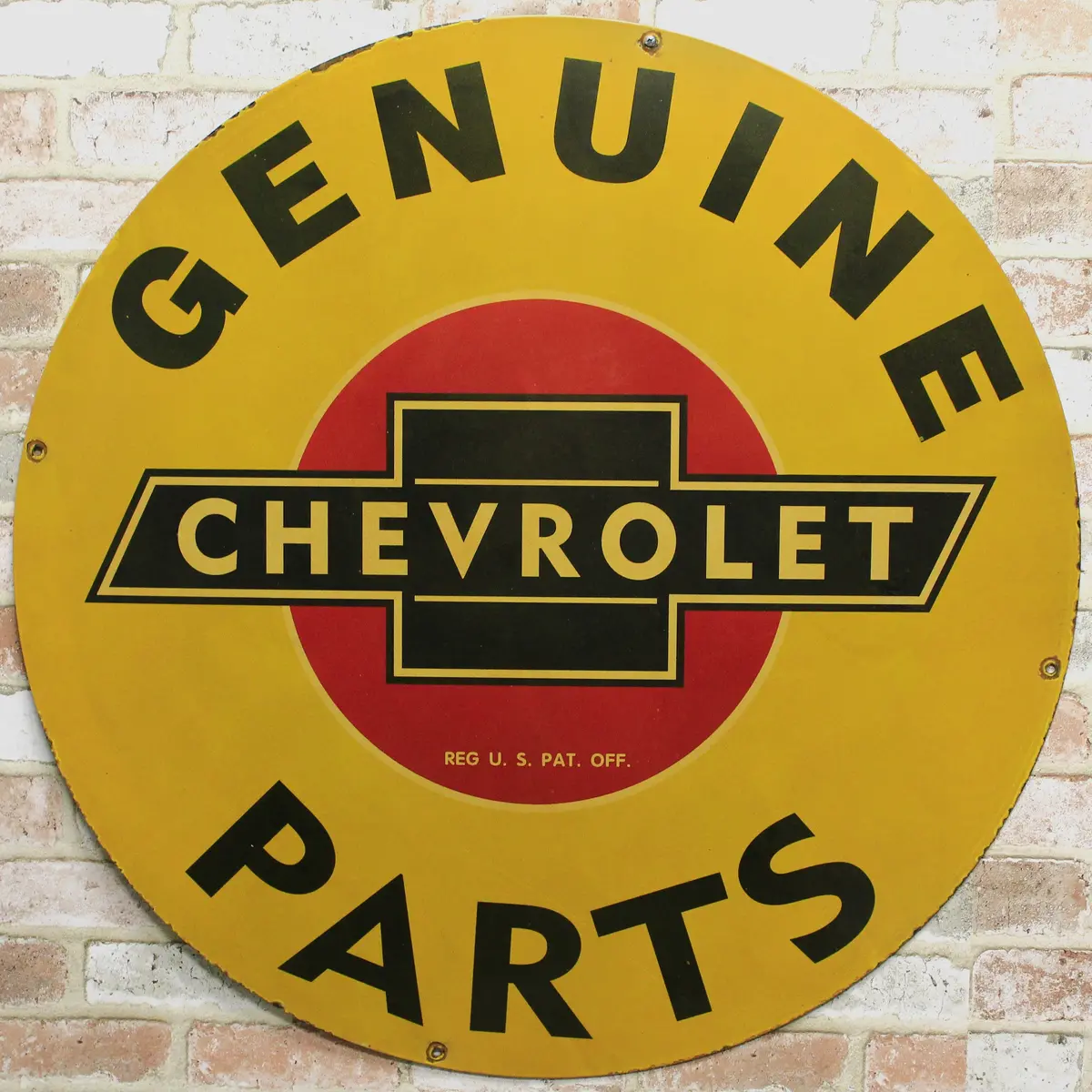 Genuine Chevrolet Parts Large Vintage Chevy Porcelain Enamel Sign (30In) 1