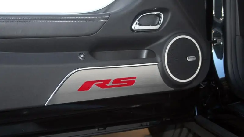 2010-2015 5Th Gen Camaro Door Panel Kick Plates 'Rs' Inlay | Brushed Stainless Steel 1