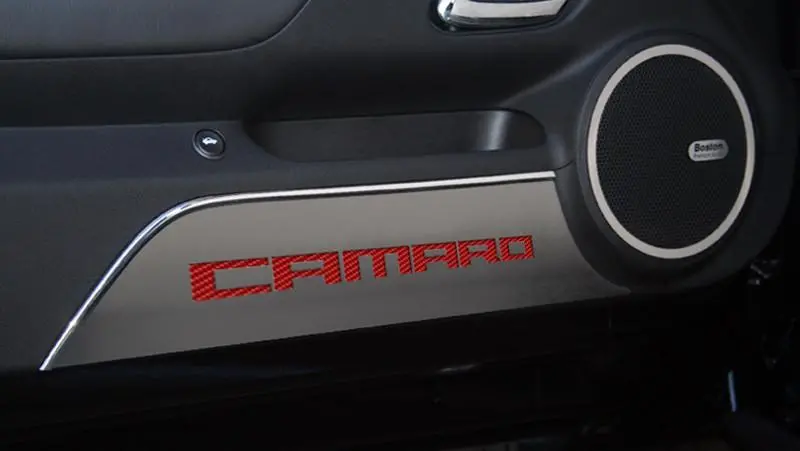 2010-2015 5Th Gen Camaro Door Panel Kick Plates 'Camaro' 2Pc | Brushed Stainless Steel 1