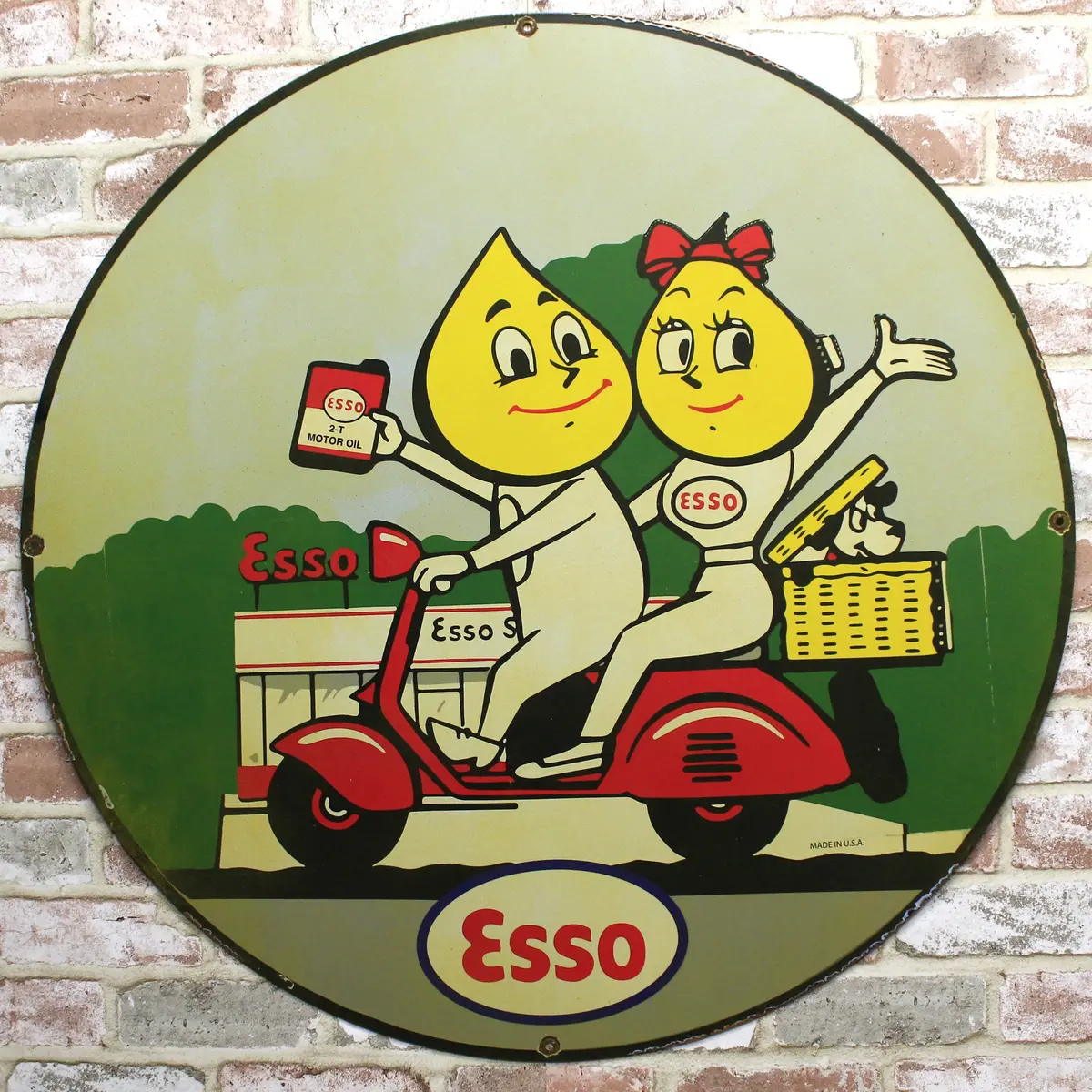 Esso Oil Drop Boy & Girl Large 30-Inch Porcelain Enamel Sign 1