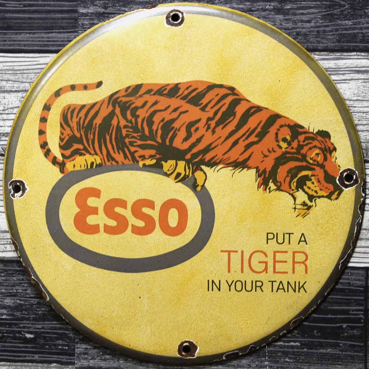 Esso Put A Tiger In Your Tank Vintage Porcelain Enamel Sign (12In) 1