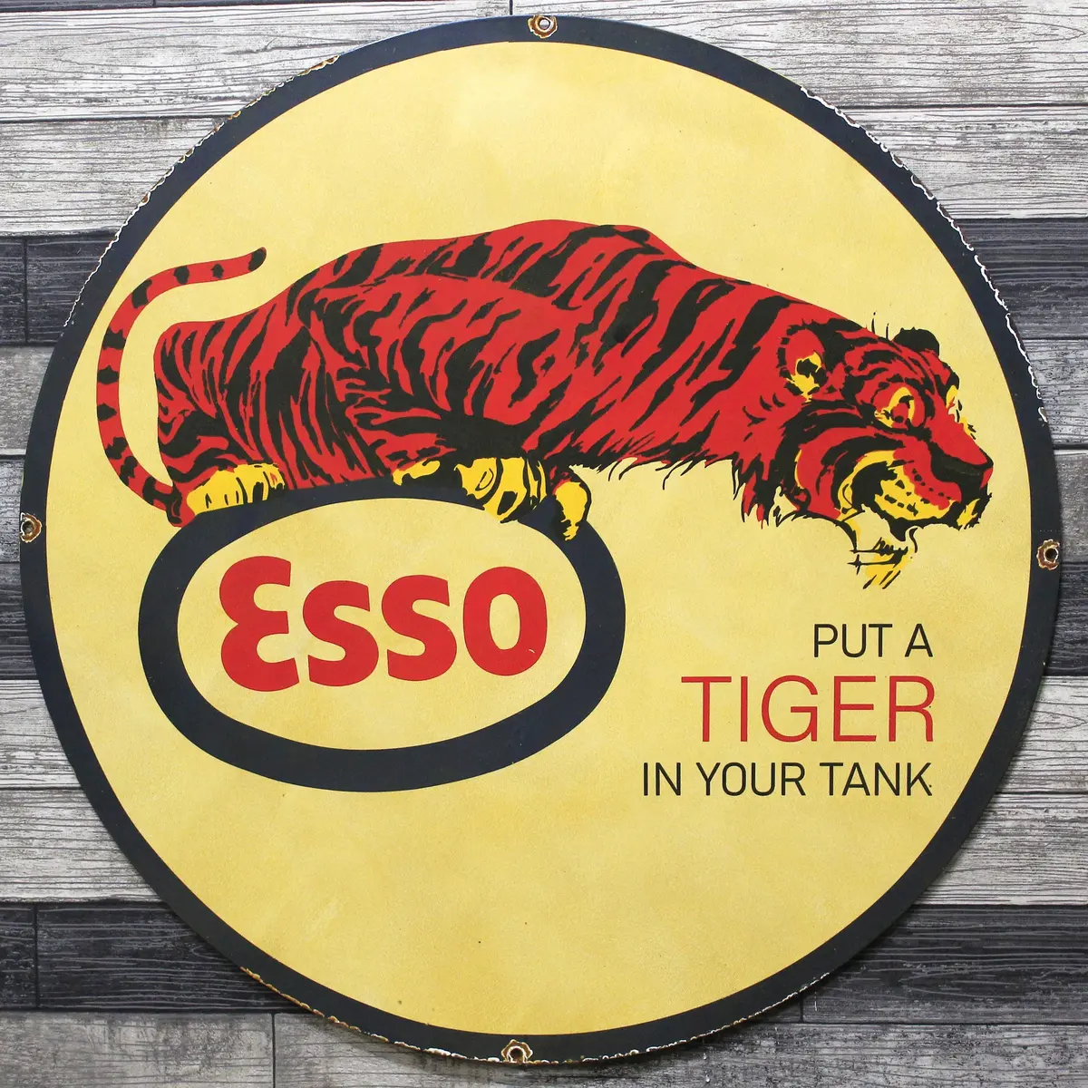 Esso Gas "Put A Tiger In Your Tank" Large 30-Inch Porcelain Service Station Sign 1