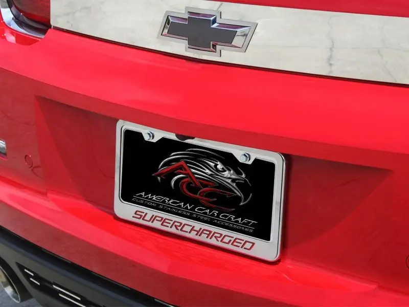 Camaro License Plate Frame With "Supercharged" Lettering 1