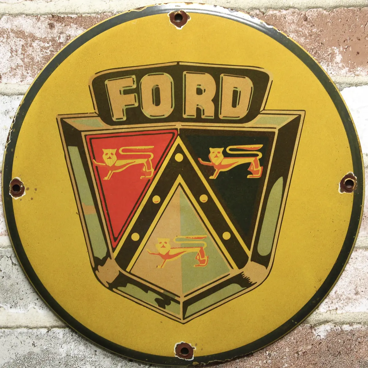 Ford Motors Vintage Emblem Porcelain Enamel Sign (12In) 1