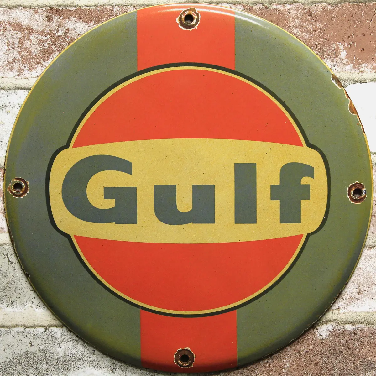 Gulf Racing Gasoline Porcelain Enamel Sign (12In) 1