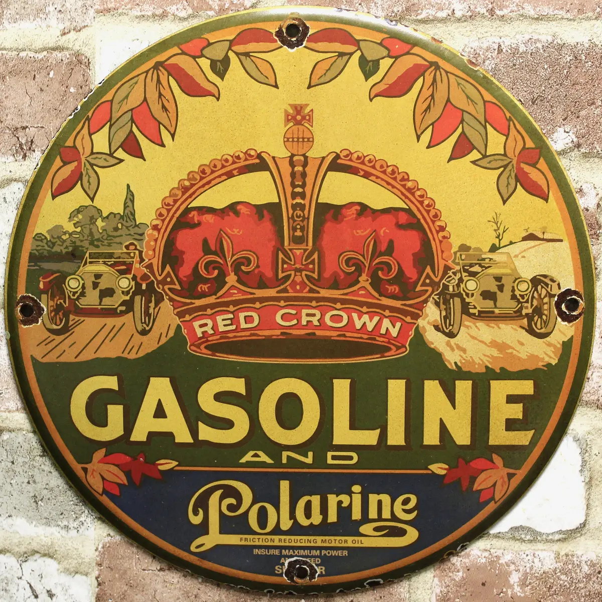 Polarine Red Crown Gasoline Porcelain Enamel Sign (12In) 1