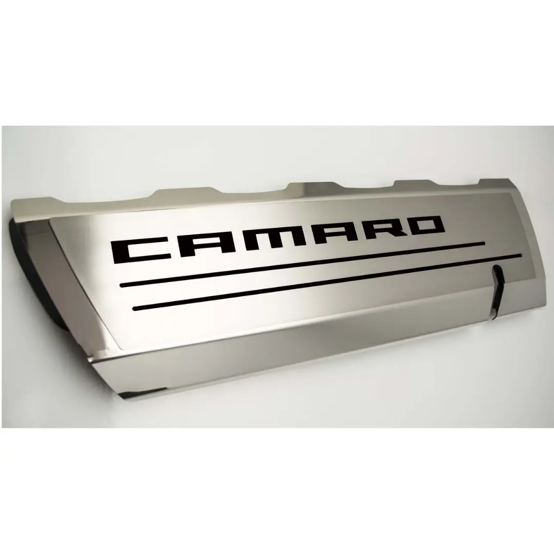2016-2021 Camaro Ss - Fuel Rail Cover Overlays W/Camaro Color Font Inlay 2Pc | Polished Stainless Steel 14