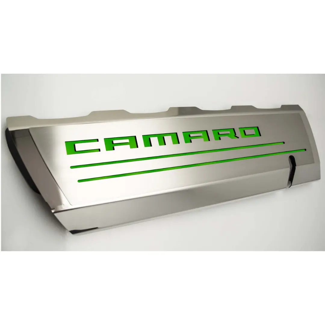 2016-2021 Camaro Ss - Fuel Rail Cover Overlays W/Camaro Color Font Inlay 2Pc | Polished Stainless Steel 15