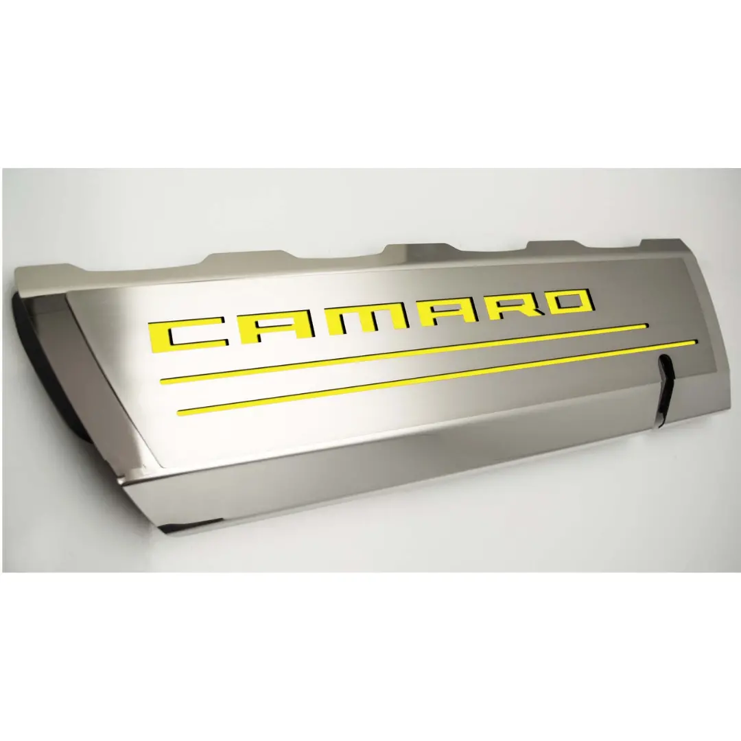 2016-2021 Camaro Ss - Fuel Rail Cover Overlays W/Camaro Color Font Inlay 2Pc | Polished Stainless Steel 14