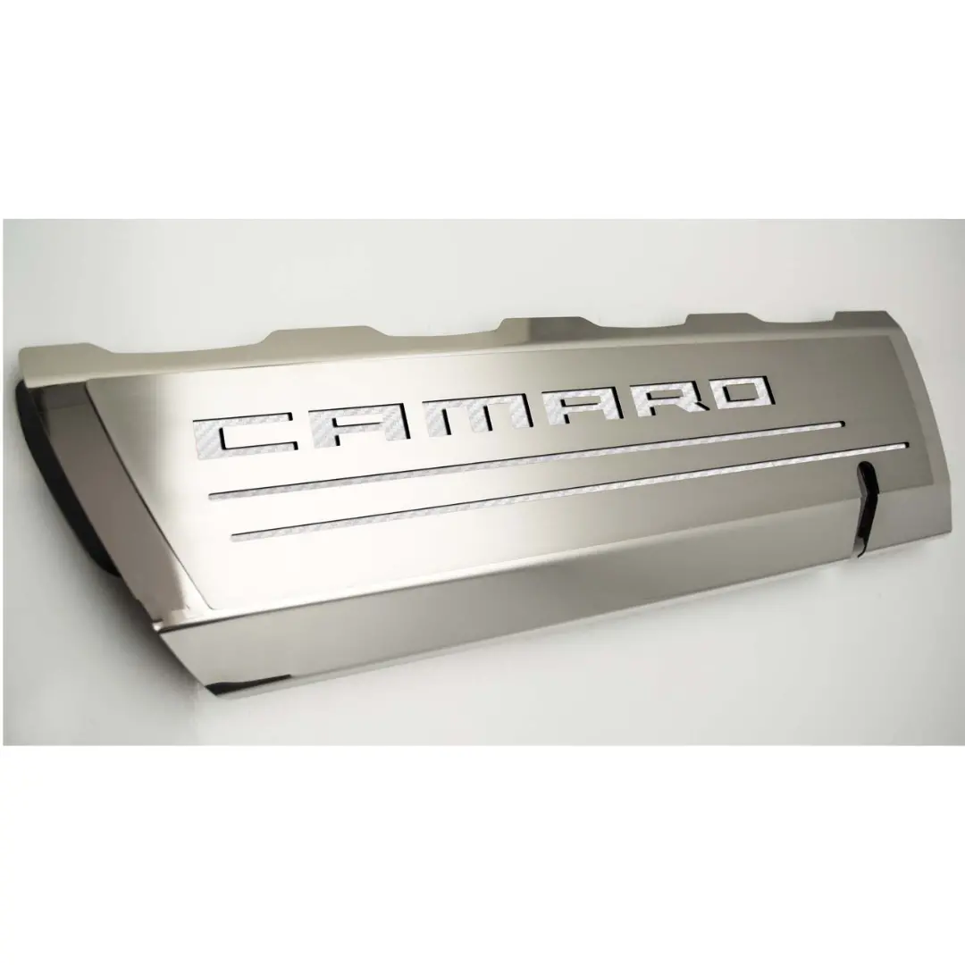 2016-2021 Camaro Ss - Fuel Rail Cover Overlays W/Camaro Color Font Inlay 2Pc | Polished Stainless Steel 10