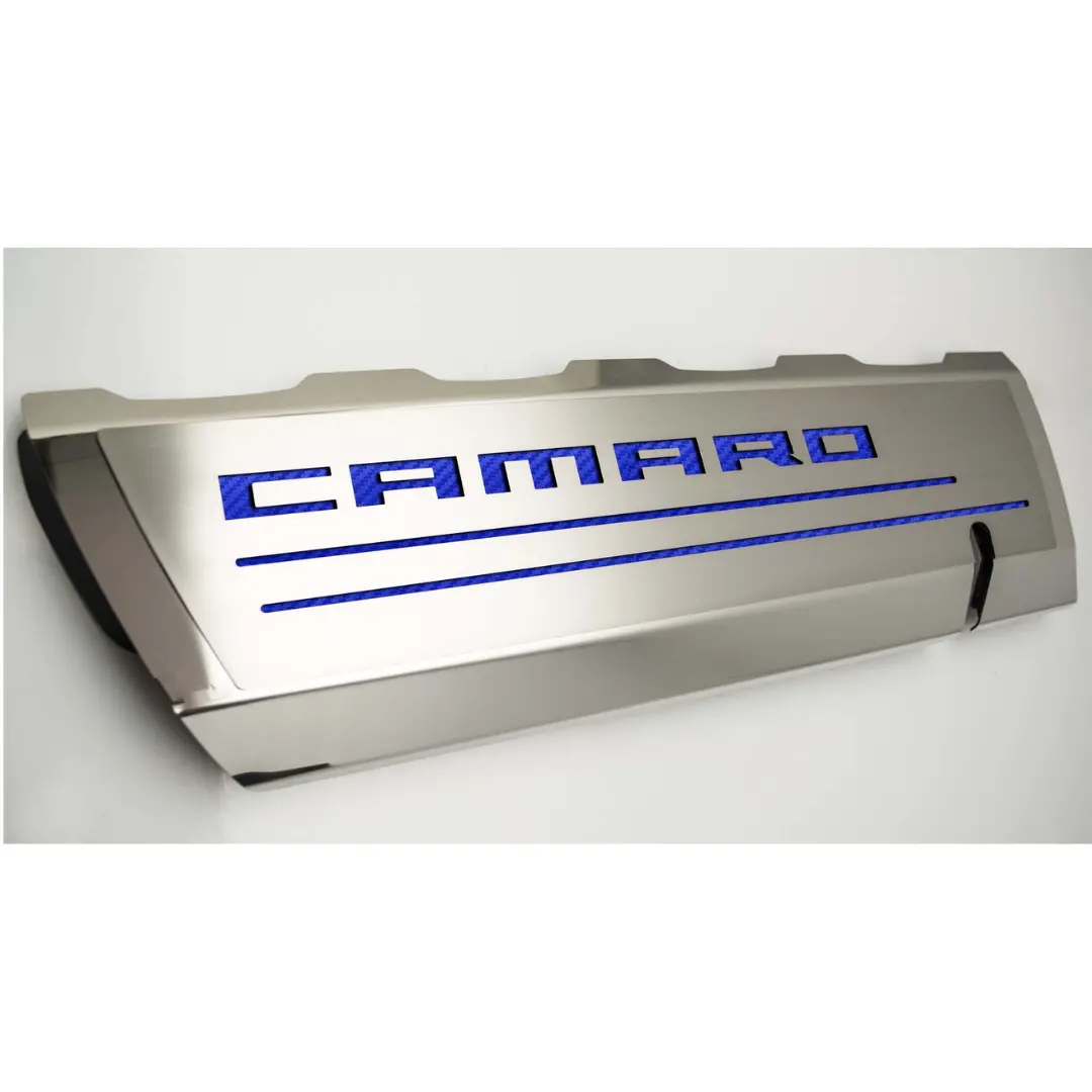 2016-2021 Camaro Ss - Fuel Rail Cover Overlays W/Camaro Color Font Inlay 2Pc | Polished Stainless Steel 6