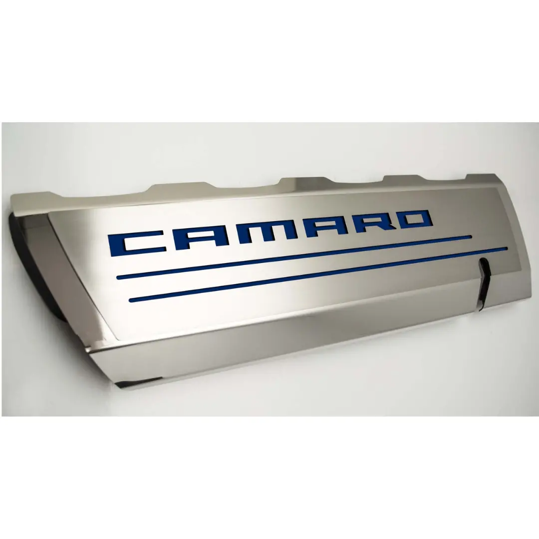 2016-2021 Camaro Ss - Fuel Rail Cover Overlays W/Camaro Color Font Inlay 2Pc | Polished Stainless Steel 12
