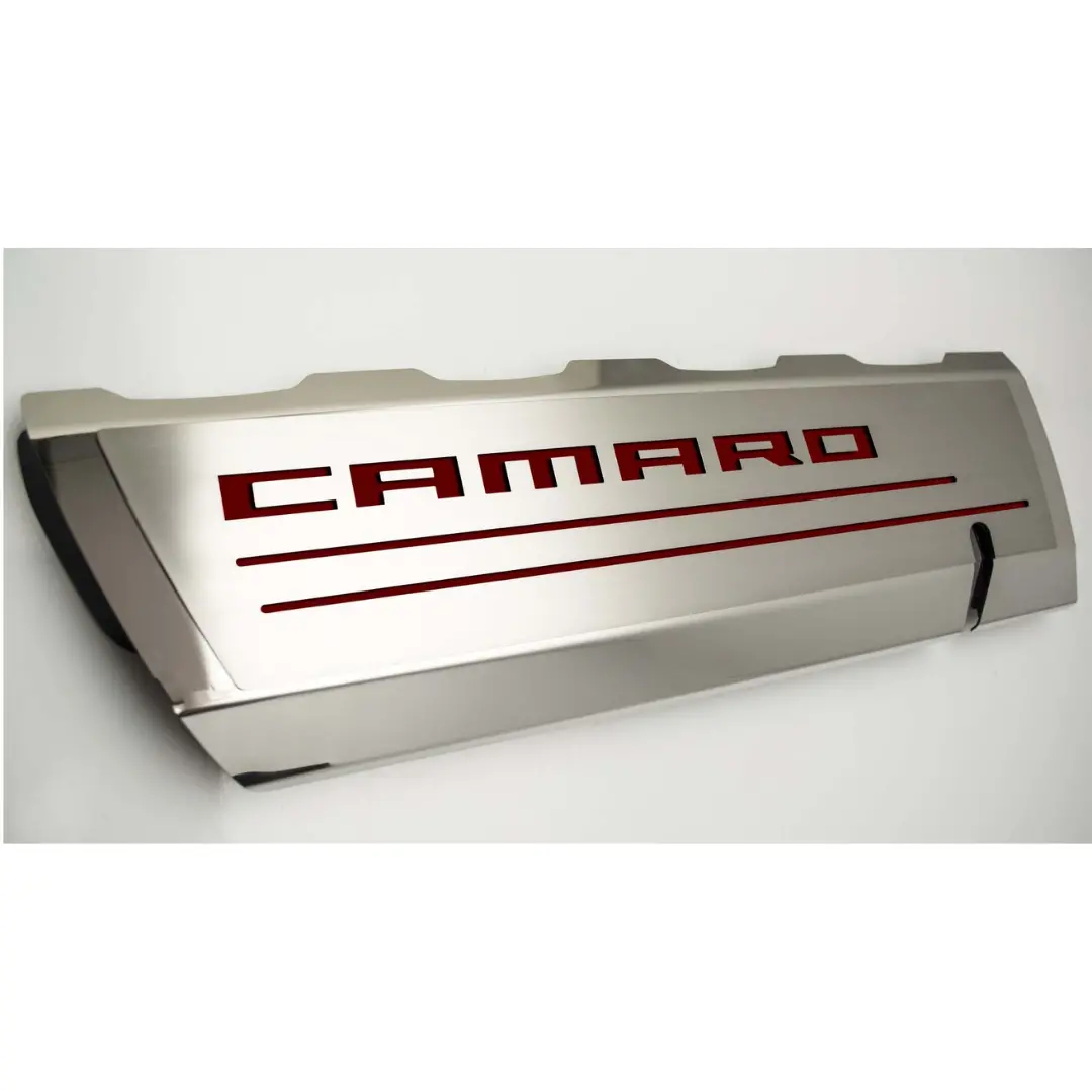 2016-2021 Camaro Ss - Fuel Rail Cover Overlays W/Camaro Color Font Inlay 2Pc | Polished Stainless Steel 13