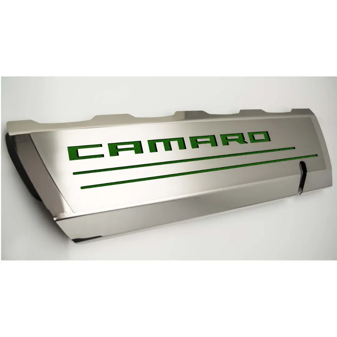 2016-2021 Camaro Ss - Fuel Rail Cover Overlays W/Camaro Color Font Inlay 2Pc | Polished Stainless Steel 9