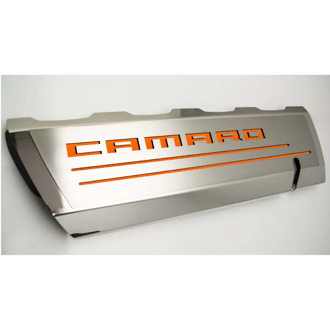 2016-2021 Camaro Ss - Fuel Rail Cover Overlays W/Camaro Color Font Inlay 2Pc | Polished Stainless Steel 11