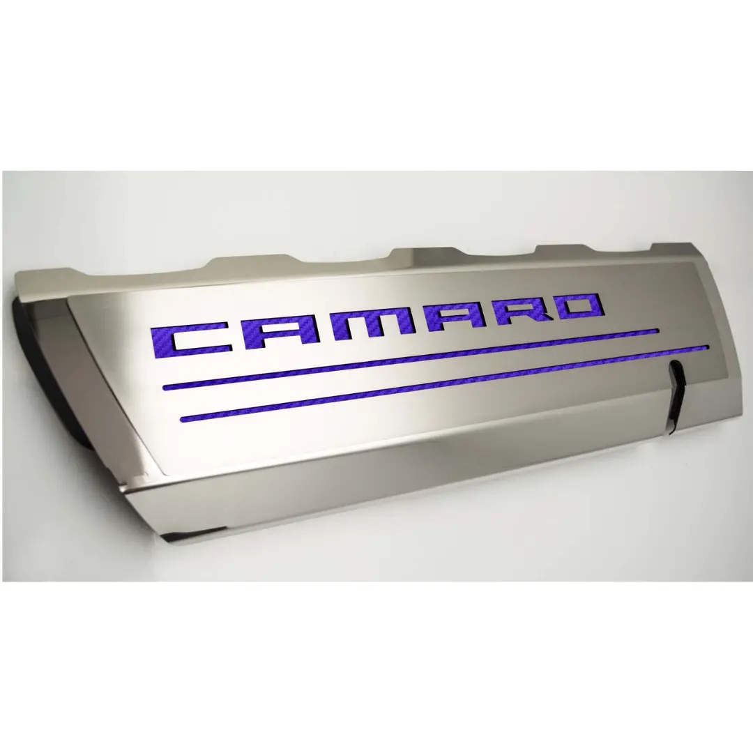 2016-2021 Camaro Ss - Fuel Rail Cover Overlays W/Camaro Color Font Inlay 2Pc | Polished Stainless Steel 12