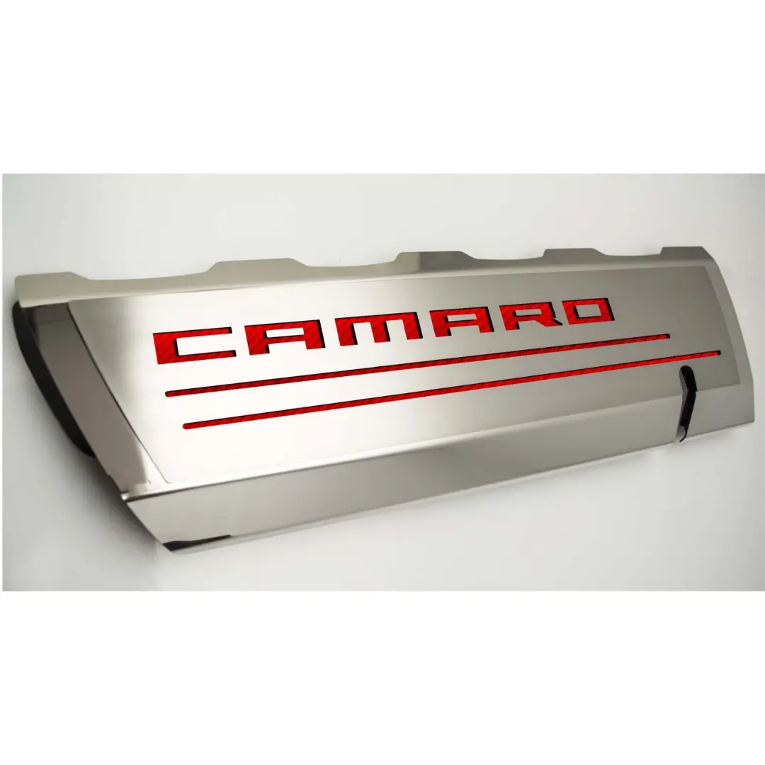 2016-2021 Camaro Ss - Fuel Rail Cover Overlays W/Camaro Color Font Inlay 2Pc | Polished Stainless Steel 7