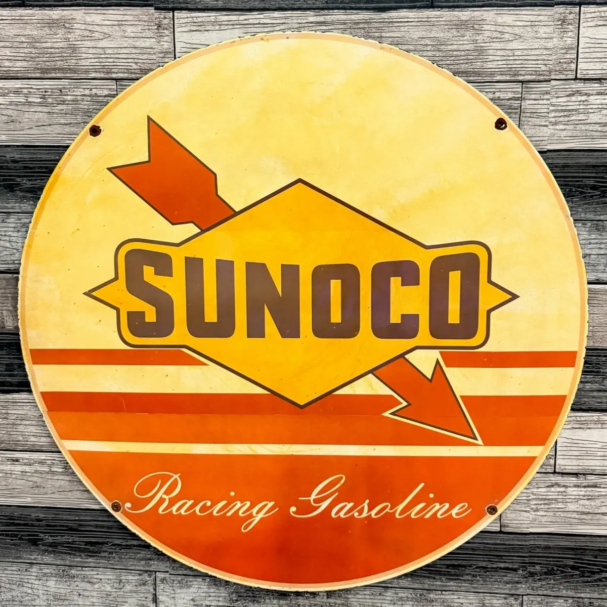 Sunoco Racing Gasoline Large Porcelain Enamel Sign 30In 1