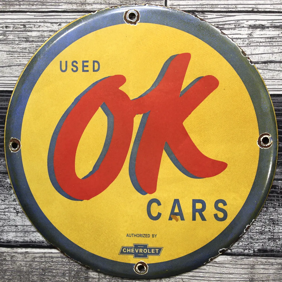 Ok Used Cars Authorized By Chevrolet 12In Porcelain Enamel Sign 1