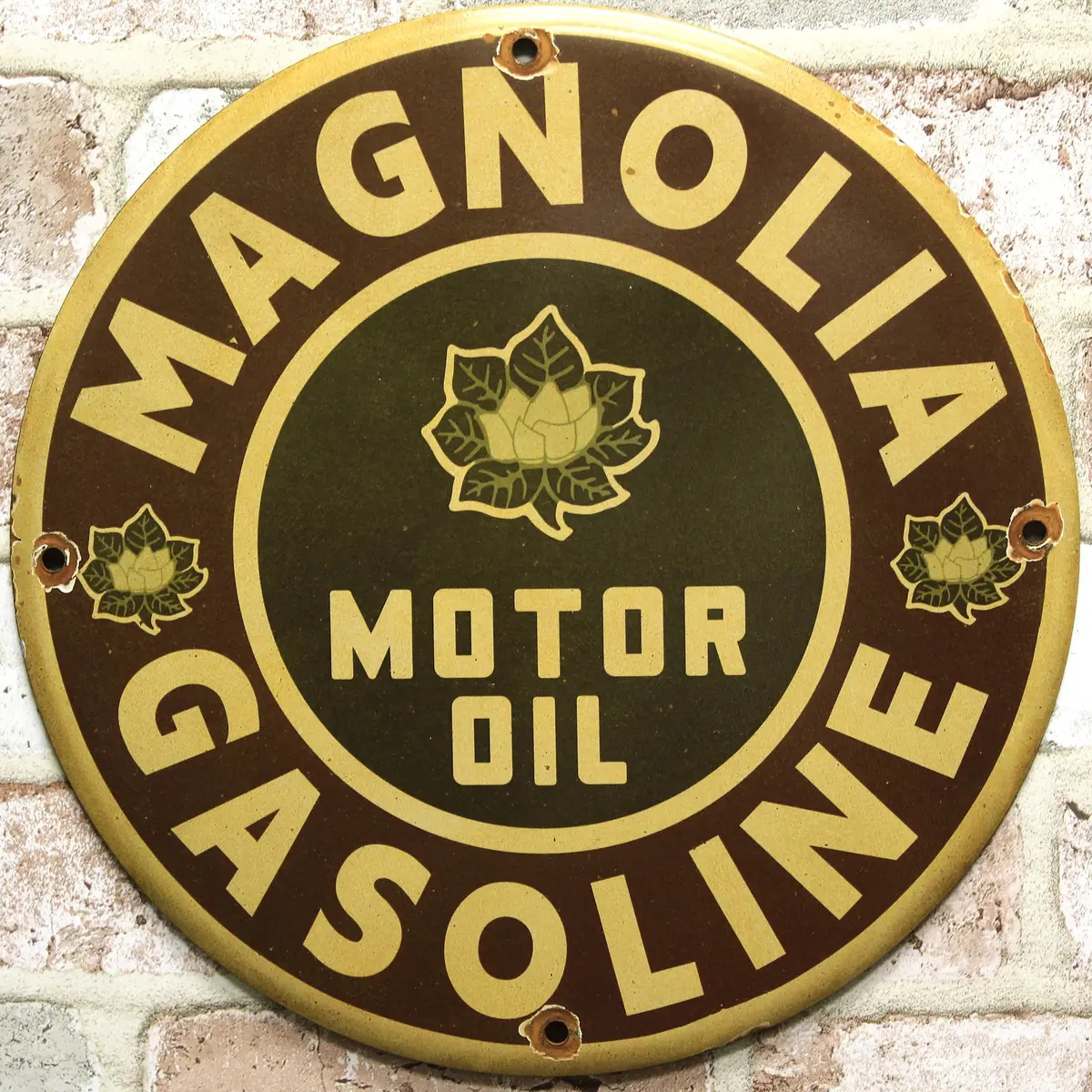 Magnolia Gasoline Motor Oil Porcelain Enamel Sign (12In) 1