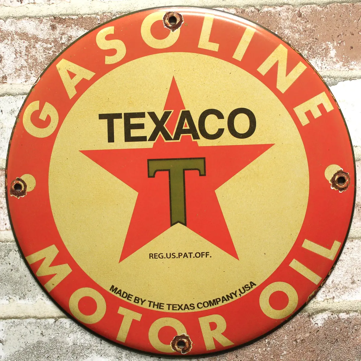 Texaco Gasoline & Motor Oil Service Station Porcelain Enamel Sign (12In) 1