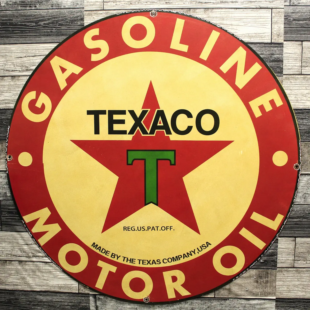 Texaco Gasoline & Motor Oil - Large 30-Inch - Porcelain Service Station Sign 1