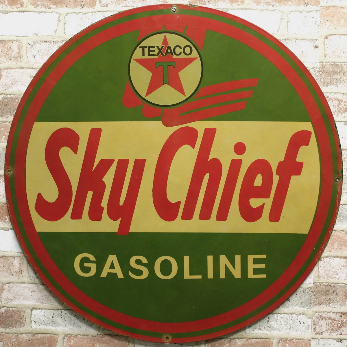 Texaco Sky Chief Gasoline Large Service Station Porcelain Enamel Sign (30In) 1