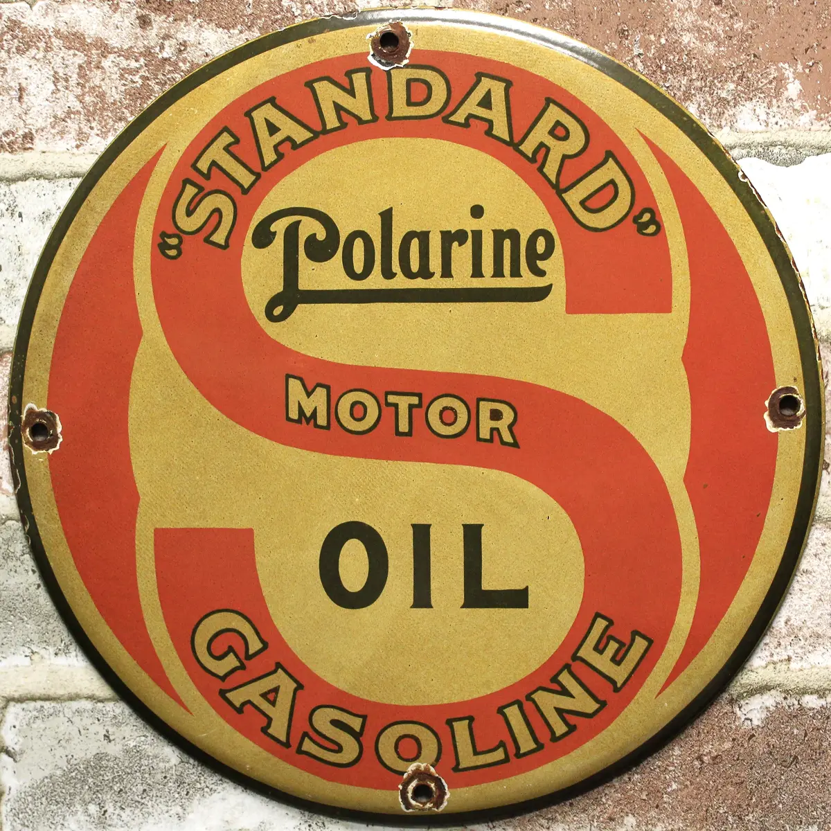 Standard Motor Oil Polarine Gasoline Vintage Porcelain Enamel Sign (12In) 1