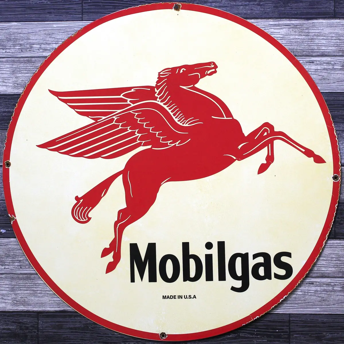 Mobilgas Red Pegasus Large 30-Inch Porcelain Gas Service Station Enamel Sign 1