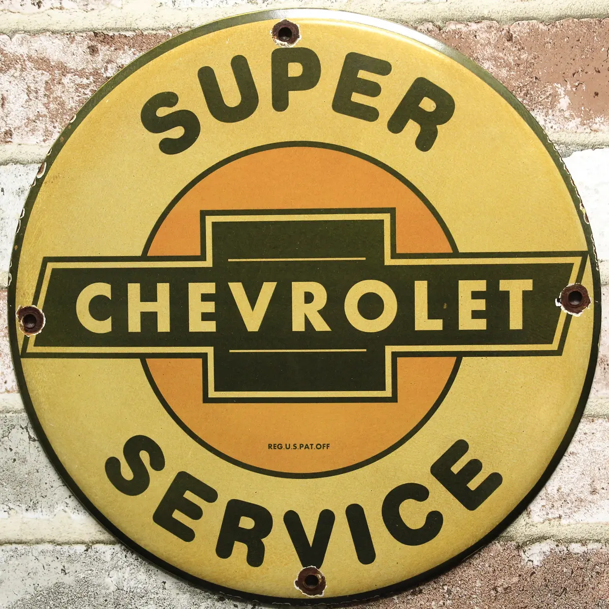 Super Chevrolet Service Vintage Porcelain Enamel Sign (12In) 1