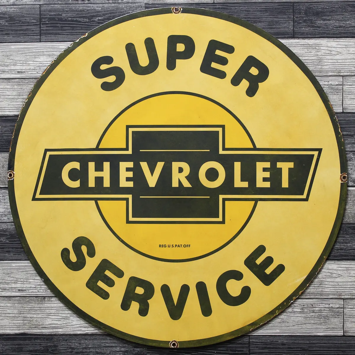 Chevrolet Super Service Large 30-Inch Porcelain Vintage Gas Station Enamel Sign 1