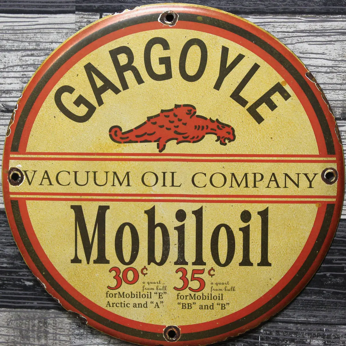 Gargoyle Mobiloil Vacuum Oil Company Porcelain Enamel Sign (12In) 1