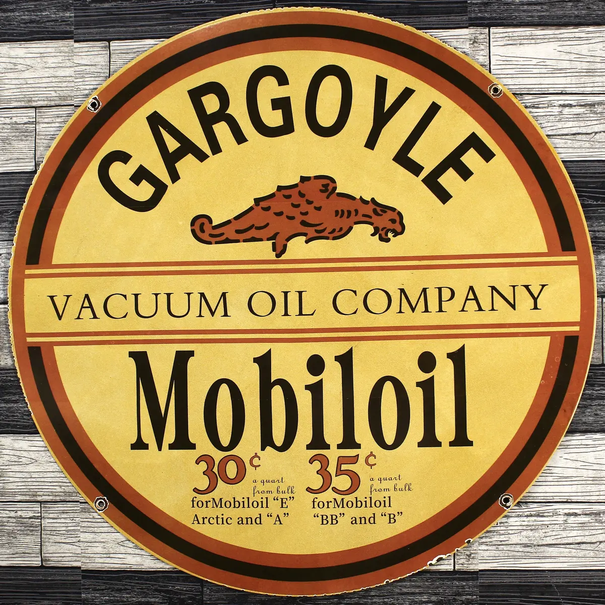 Gargoyle Mobiloil Vacuum Oil Company Porcelain Enamel Sign | Large 30-Inch 1