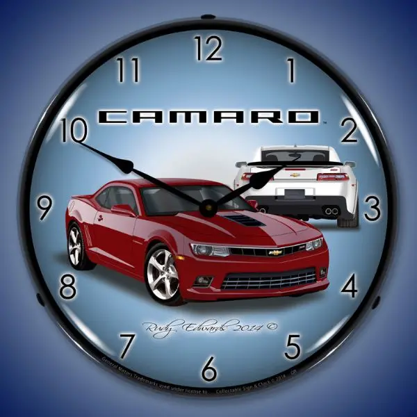 Lighted 2014 Ss Camaro 5Th Generation Crystal Red Clock 1