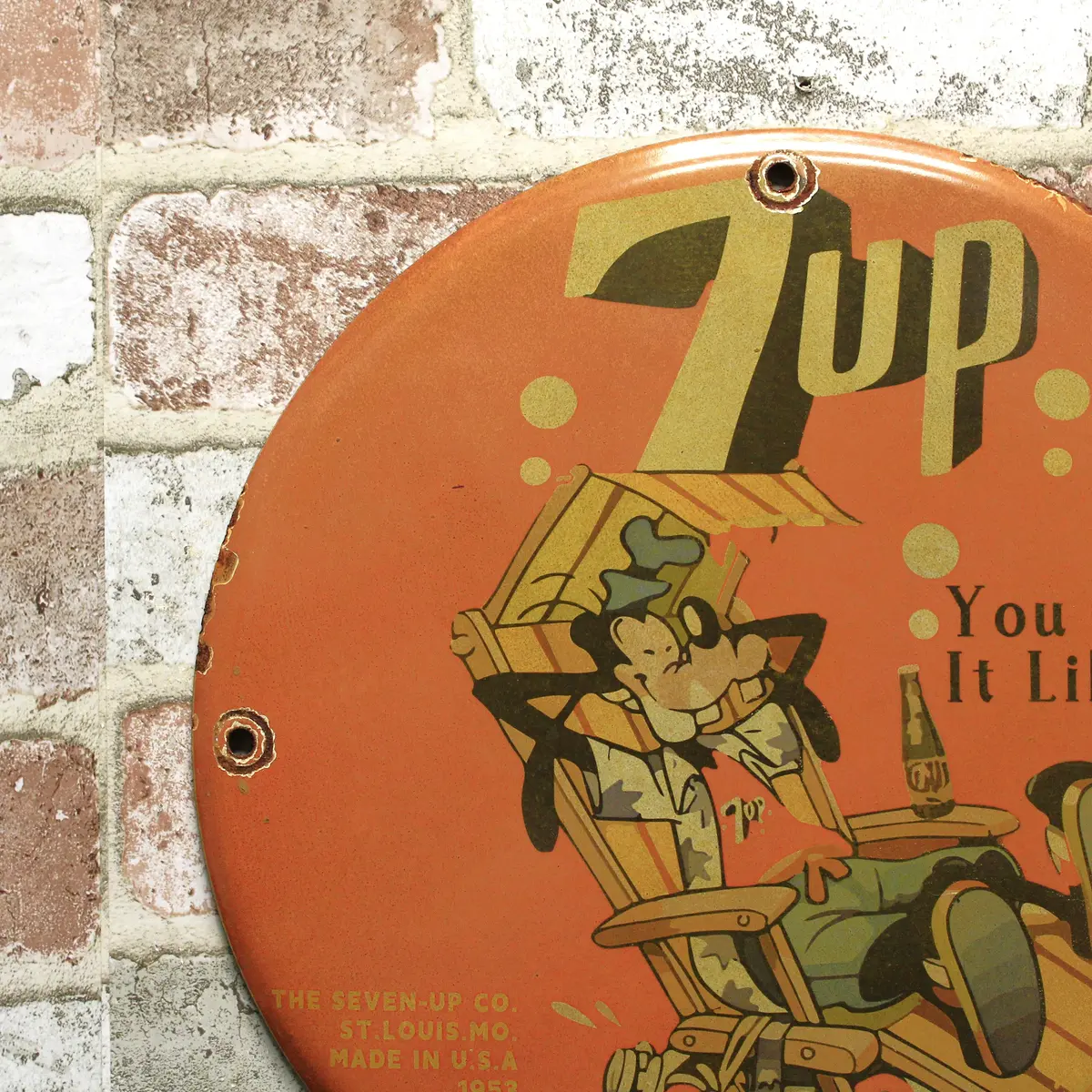 7Up You Like It With Goofy Vintage Porcelain Enamel Sign (12In) 2