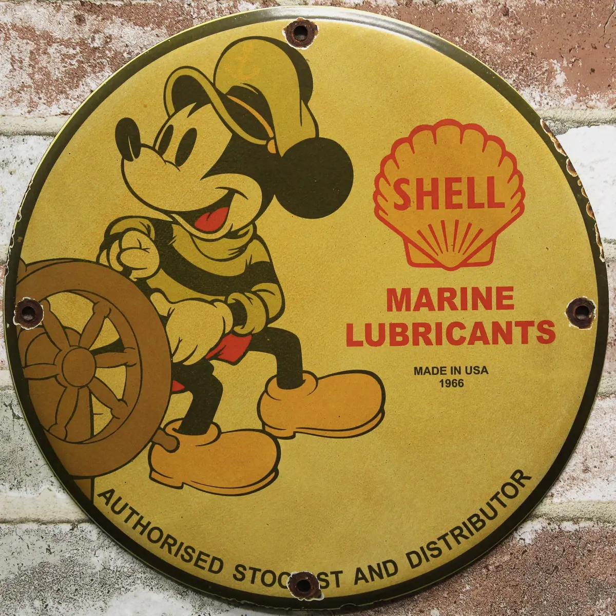 Old Shell Marine Lubricants Mickey Mouse Porcelain Enamel Sign (12In) 1