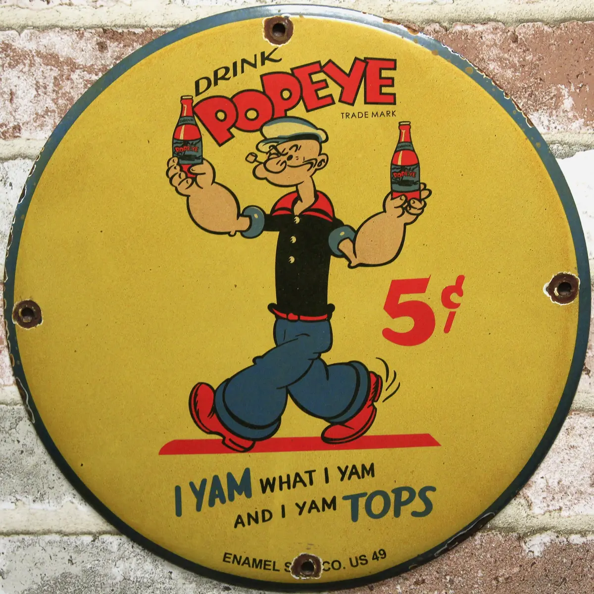 Drink Popeye Vintage Tops Enamel Sign Co Porcelain Sign (12In) 1