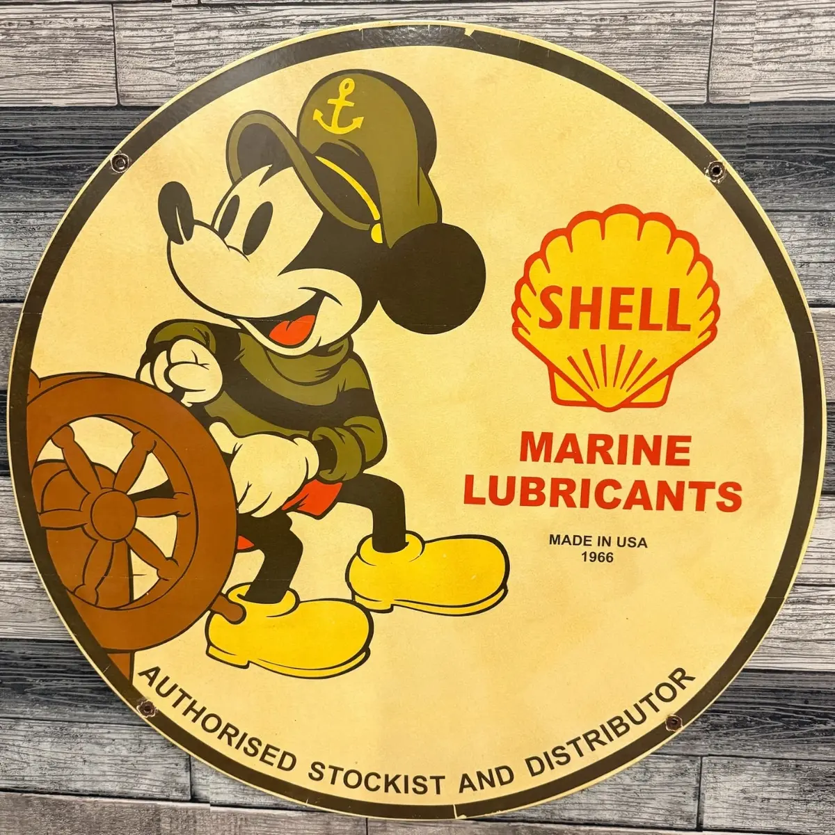 Shell Marine Gasoline With Mickey Mouse Large Porcelain Marina Station Sign 1