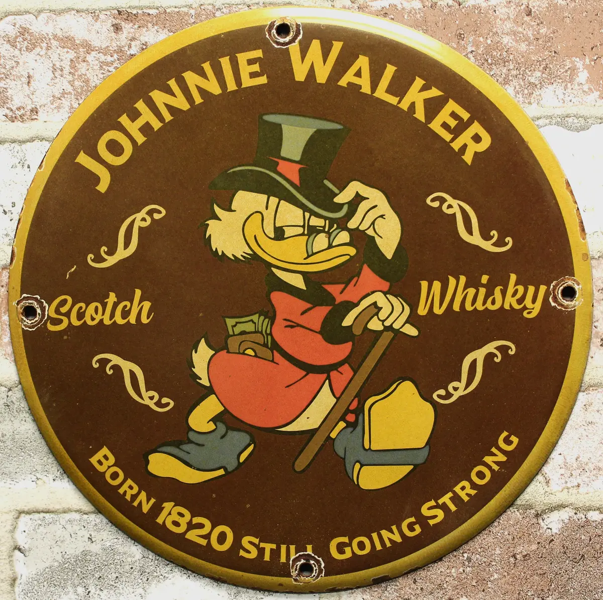 Johnnie Walker With Scrooge Scotch Whisky Porcelain Enamel Sign (12In) 1