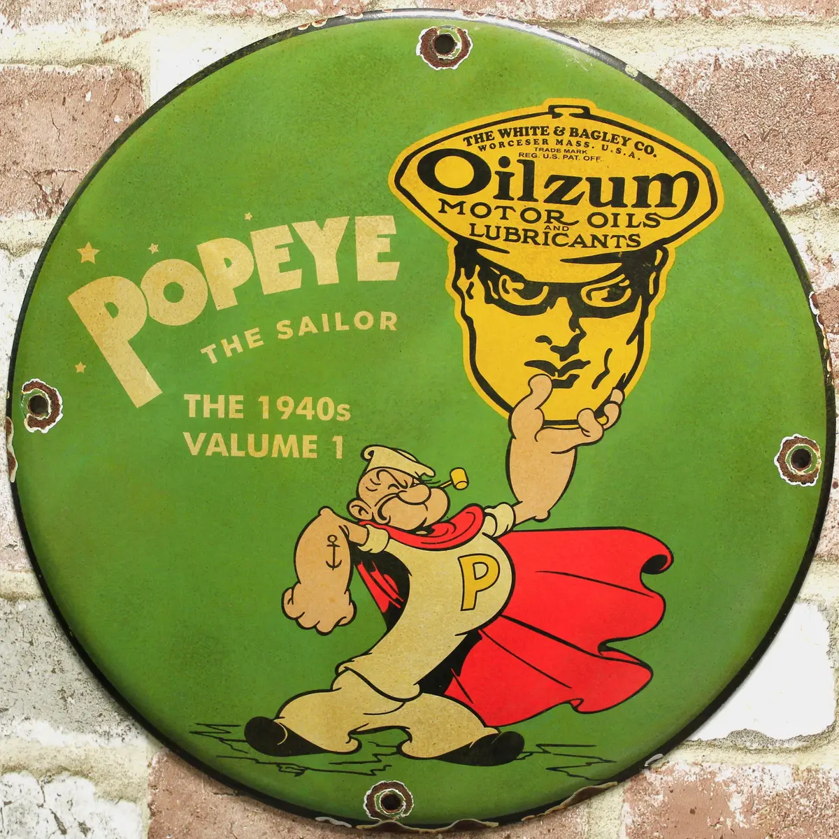 Oilzum Motor Oil Popeye The Sailor Vintage Porcelain Enamel Sign (12In) 1